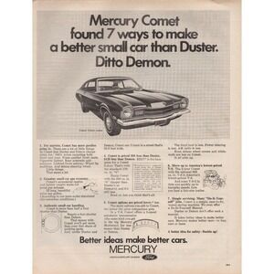 Mercury Comet vs Duster Demon Vintage Small Car‎ Comparison Print Ad 1970